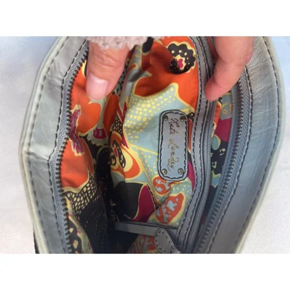 Kate Landry Leather Handbag Zipper Clutch Baby Blue Brown Stitch - Picture 6 of 8